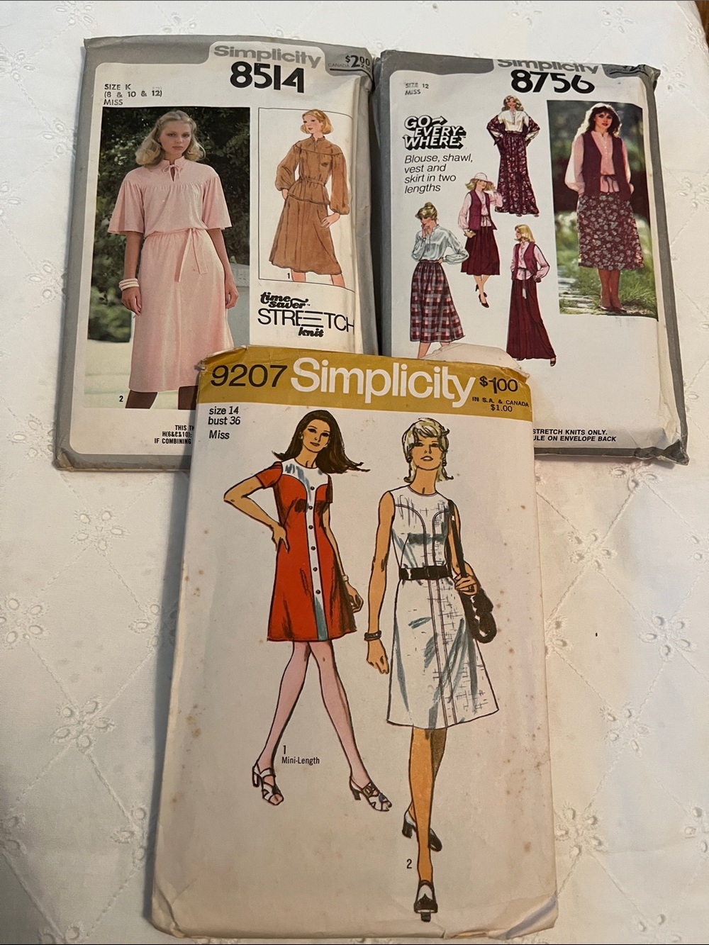 Simplicity Vintage Dress Patterns 8514,8756,9207 Complete,with Instructions